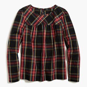 Tartan puff-sleeve top in stretch poplin